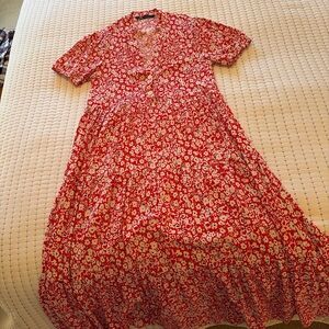 Zara Red and White Floral Midi Dress